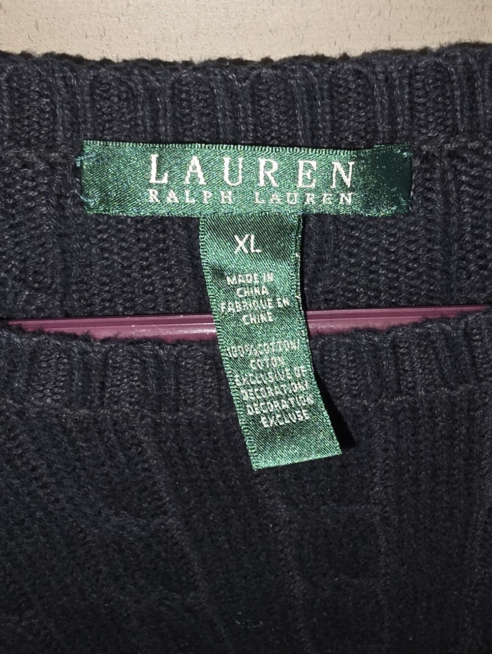 Ralph Lauren Black Cable-Knit Crewneck Sweater with Gold RL Emblem - Picture 4 of 4
